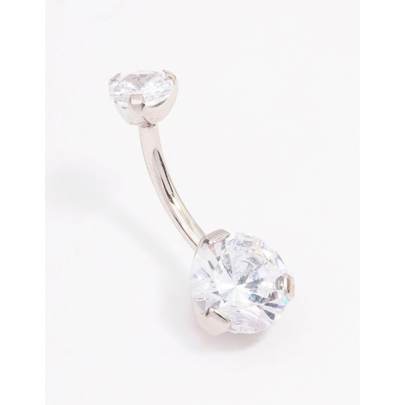 Surgical Steel Double Round Cubic Zirconia Belly Ring