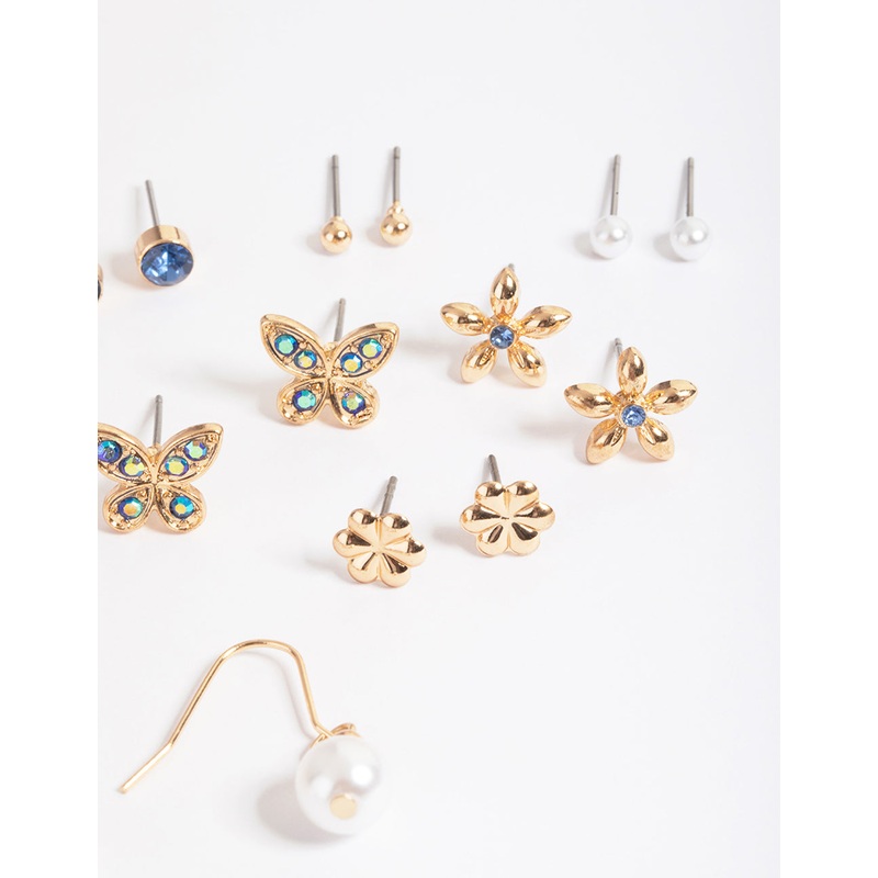 Gold Butterfly Garden Earrings 8-Pack