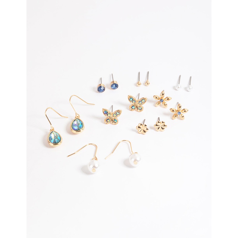 Gold Butterfly Garden Earrings 8-Pack