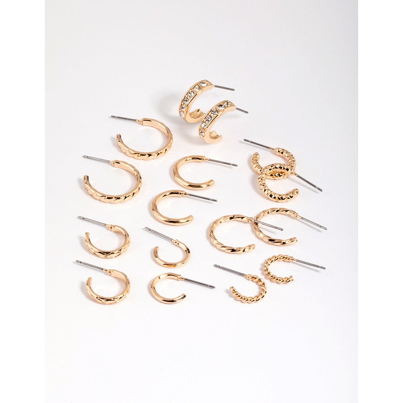 Gold Mixed Diamante Hoop Earring 8-Pack