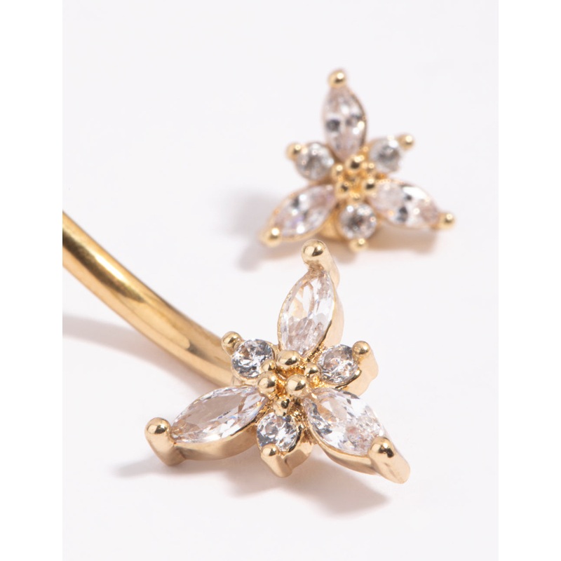 Gold Plated Surgical Steel Flower Belly Bar