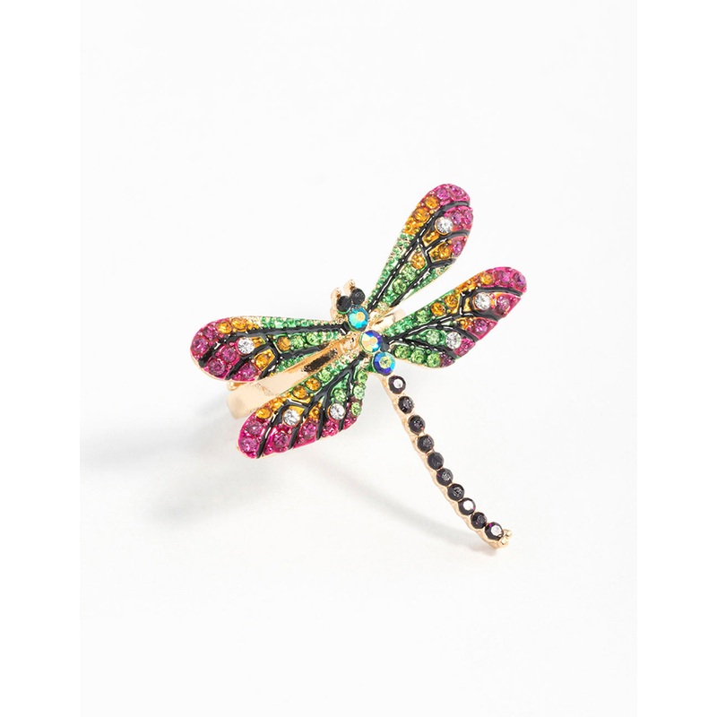 Gold Rainbow Dragonfly Ring