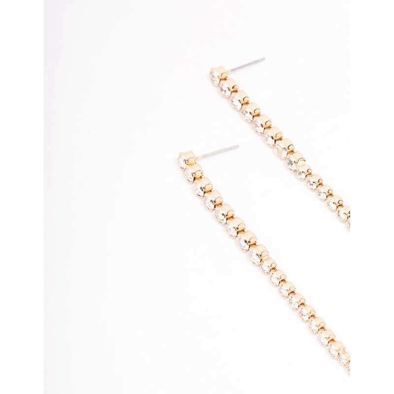 Gold Round Diamante Cup Chain Drop Earrings