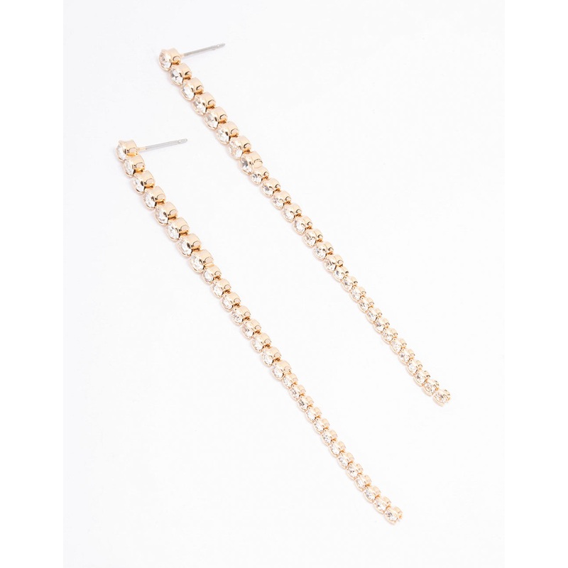 Gold Round Diamante Cup Chain Drop Earrings