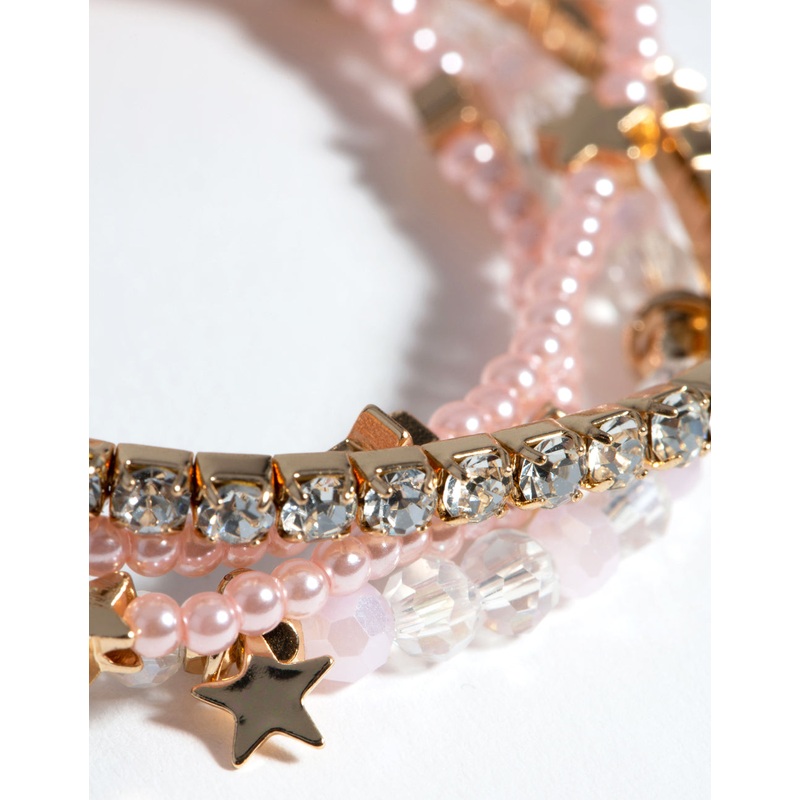 Kids Gold Bead & Star Charm Stretch Bracelet