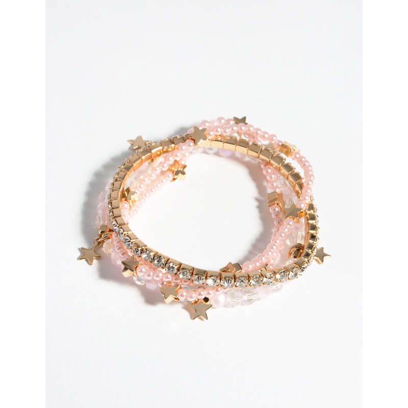 Kids Gold Bead & Star Charm Stretch Bracelet