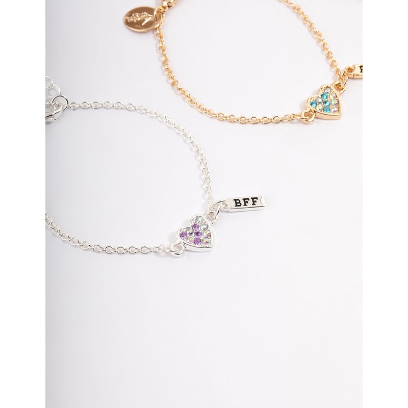 Kids Mixed Diamante Heart BFF Bracelet Pack