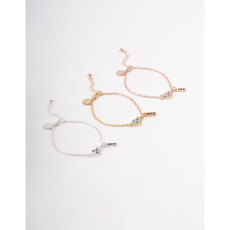Kids Mixed Diamante Heart BFF Bracelet Pack