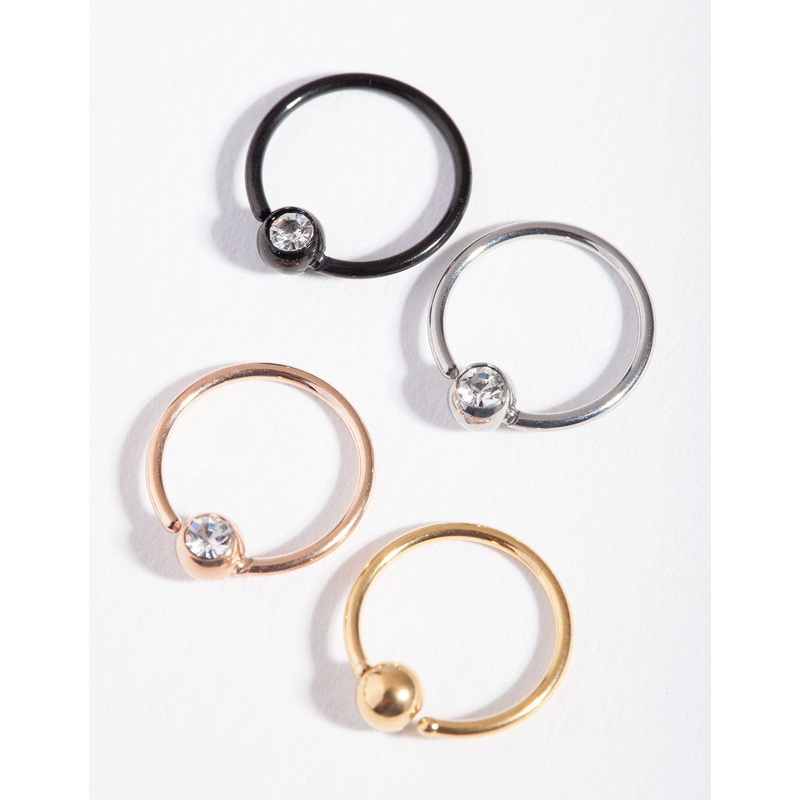 Mixed Metals Diamante Nose Ring 4-Pack