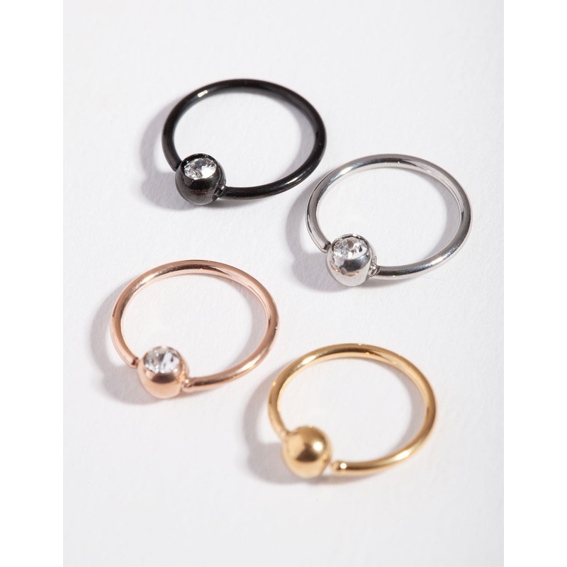 Mixed Metals Diamante Nose Ring 4-Pack