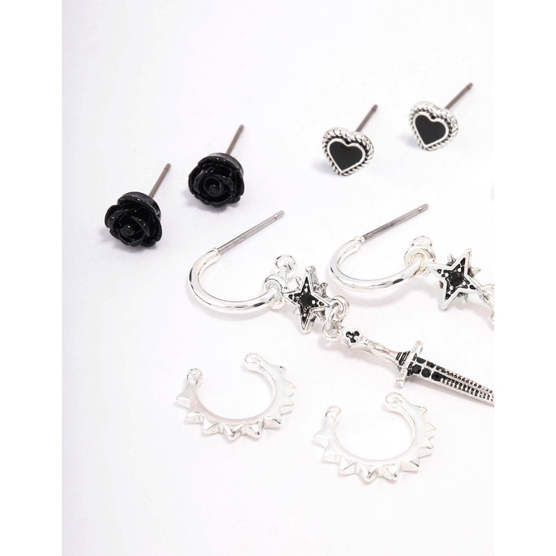 Silver Mixed Heart & Rose Earring 5-Pack