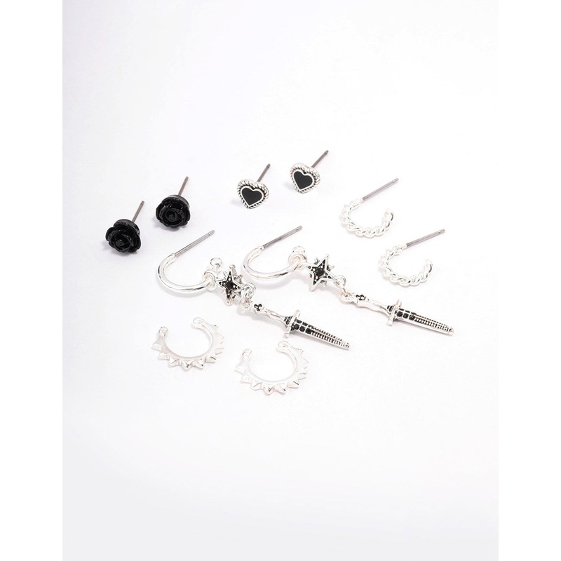 Silver Mixed Heart & Rose Earring 5-Pack