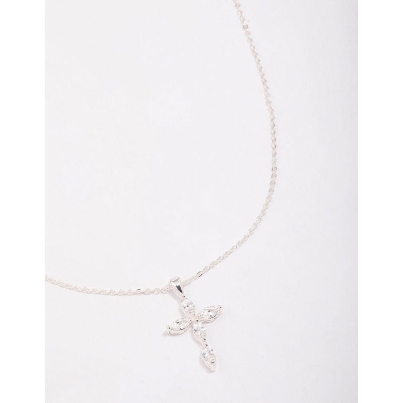 Silver Plated Brass Large Marquise Cross Pendant Necklace