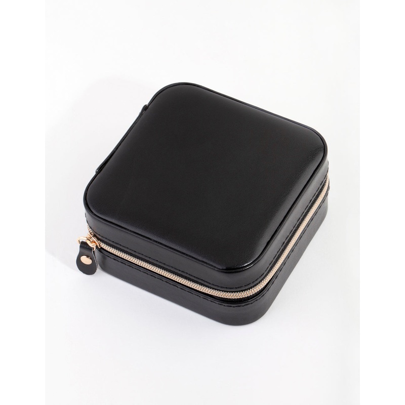 Black Smooth Faux Leather Square Jewellery Box