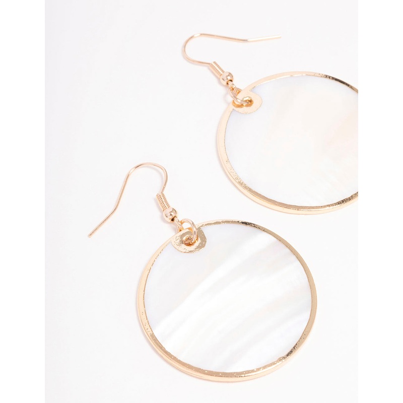 Gold Genuine Shell Disc Drop Earrings