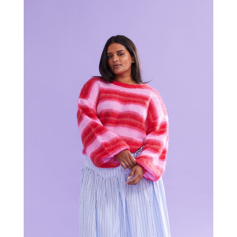 JOSIE SWEATER PINK RED STRIPE|XS|S|M|L|XL
