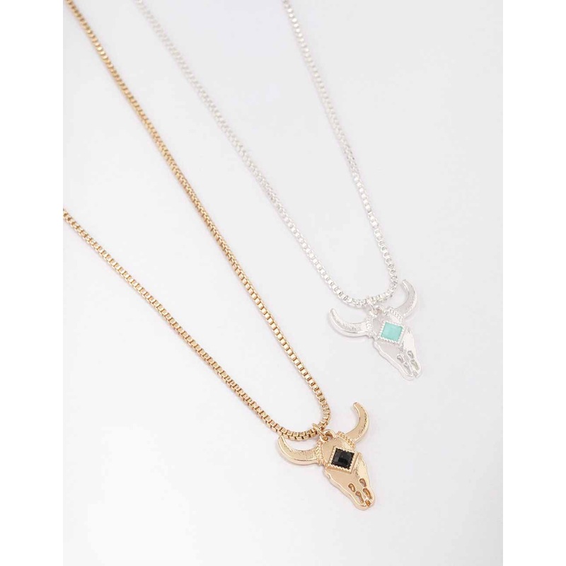 Mixed Metal Bull Head Necklace