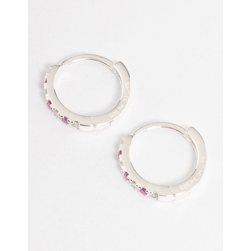 Sterling Silver Cubic Zirconia Check Huggie Earrings
