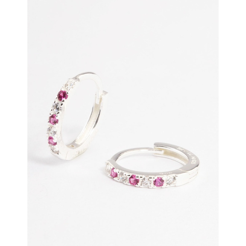 Sterling Silver Cubic Zirconia Check Huggie Earrings