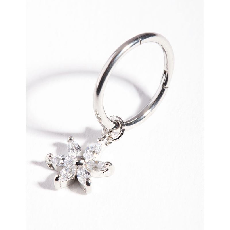 Surgical Steel Floral Cubic Zirconia Belly Ring