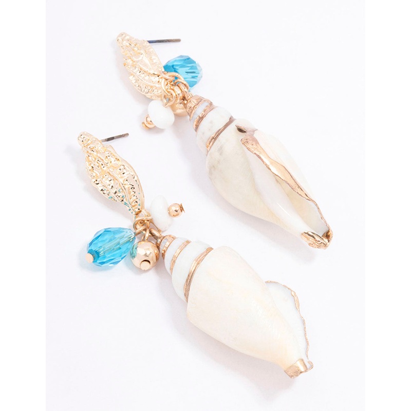 Blue Genuine Shell Beaded Drop Earrings