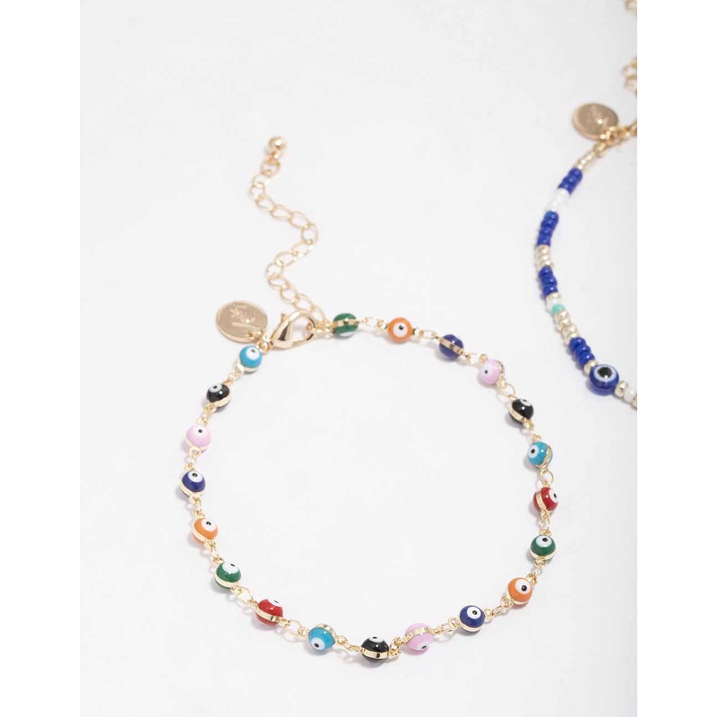Gold Evil Eye Anklet Pack