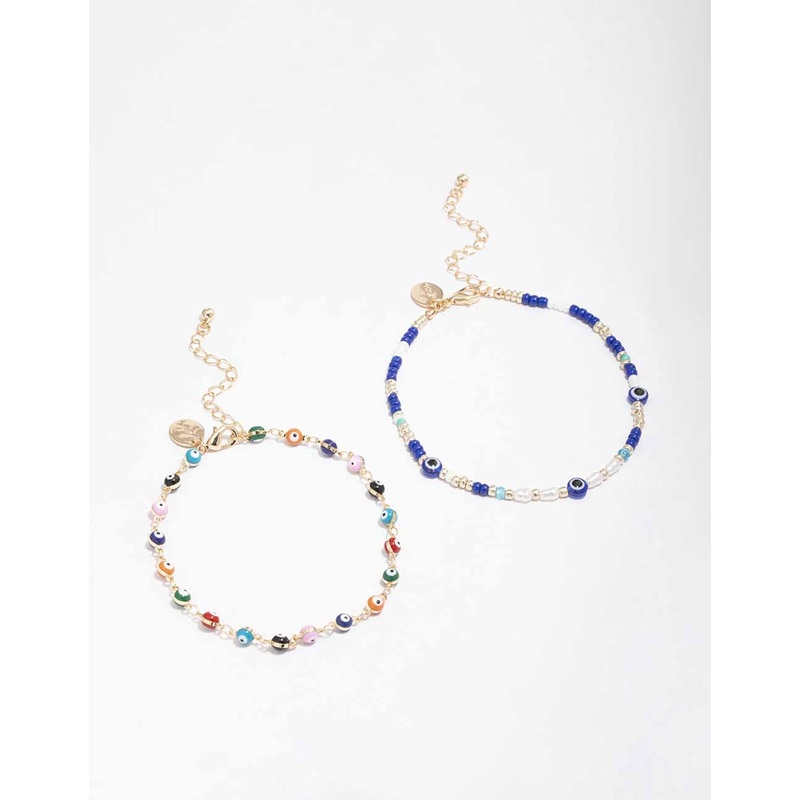 Gold Evil Eye Anklet Pack