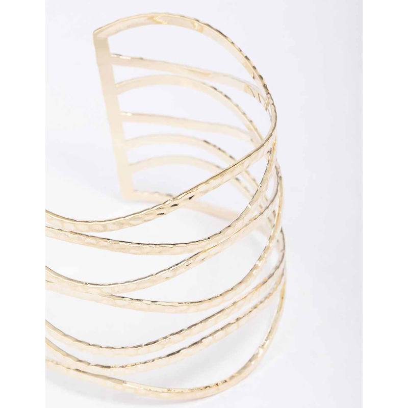 Gold Large Wavy Hammered Wrist Cuff