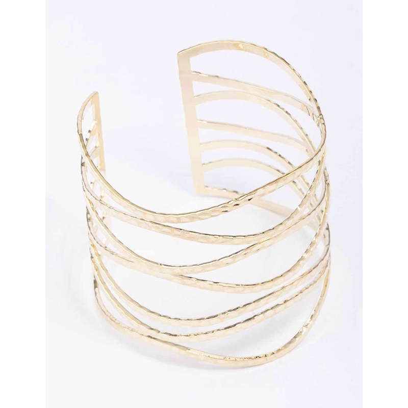 Gold Large Wavy Hammered Wrist Cuff