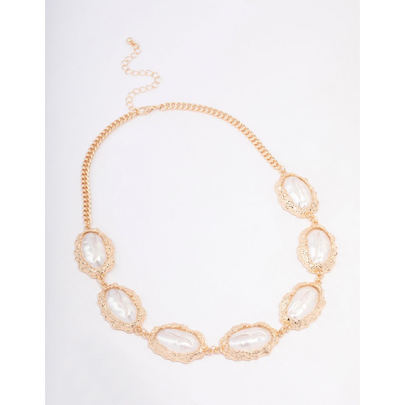 Gold Statement Pearl Short Necklace