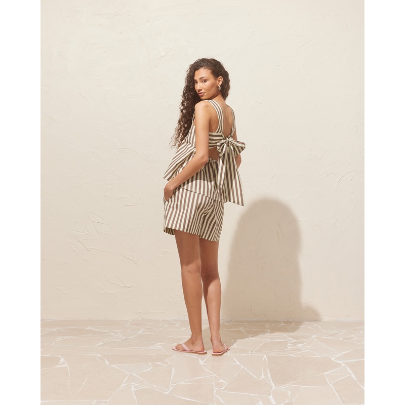 MARGIE TIE-BACK TOP BROWN BUTTER STRIPE