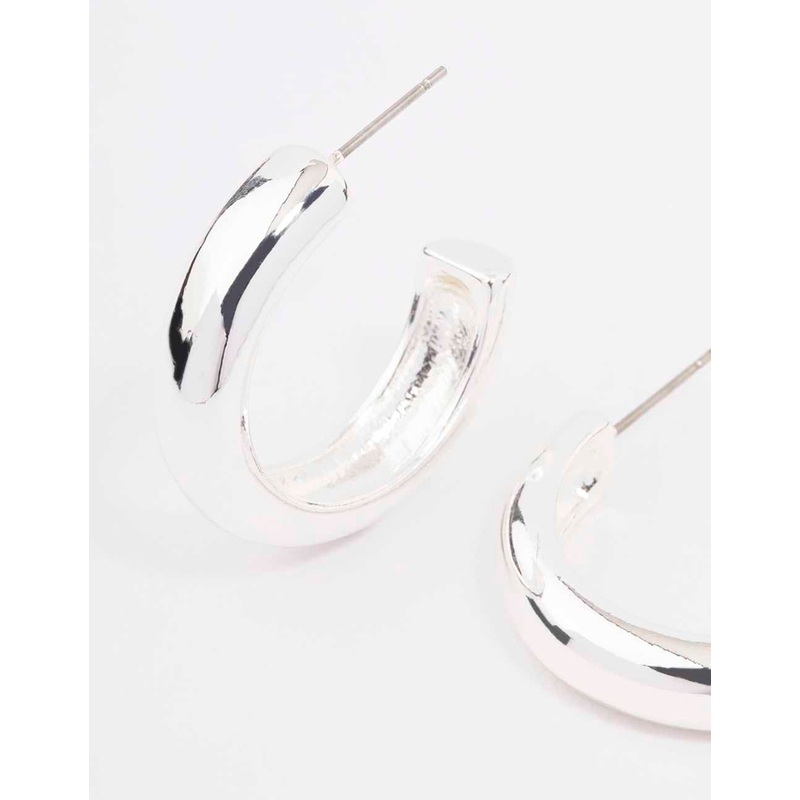 Silver Plain C-Shape Hoop Earrings