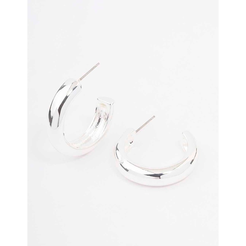 Silver Plain C-Shape Hoop Earrings