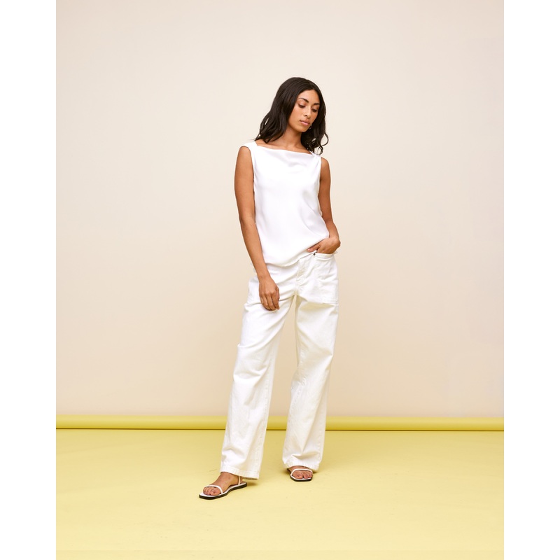 FIREBIRD COWL SLEEVELESS TOP WHITE
