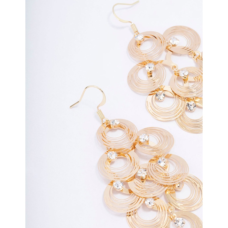 Gold Diamante Disc Drop Earrings