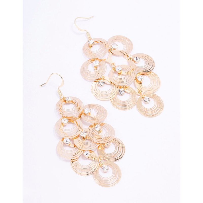 Gold Diamante Disc Drop Earrings