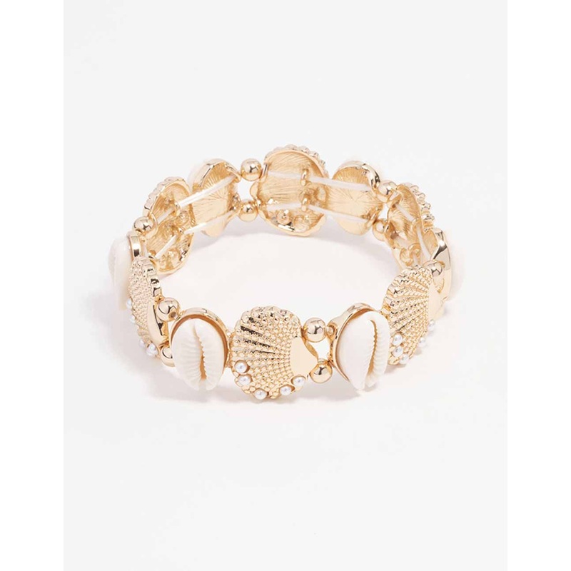 Gold Genuine Shell Pearl Stretch Bracelet