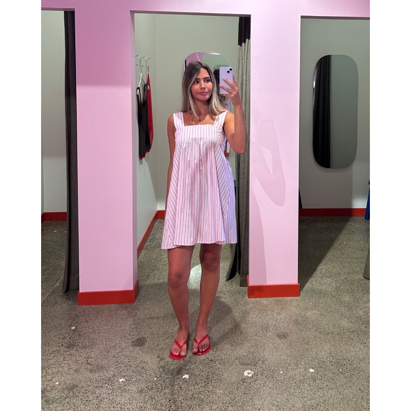 MARGIE TIE MINI DRESS PINK RED STRIPE