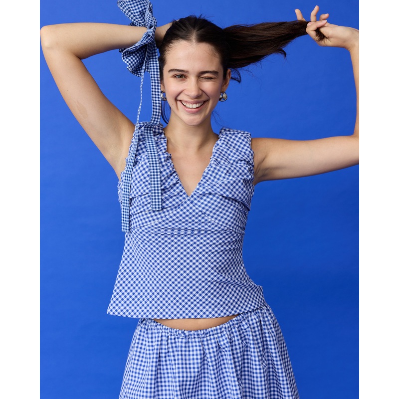 RAQUEL TOP COBALT GINGHAM|4|6|8|10|12|14|16|18|20