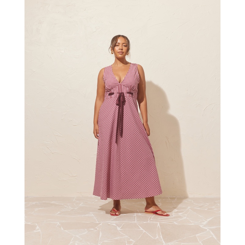 FLORY DRESS PINK BURGUNDY GINGHAM