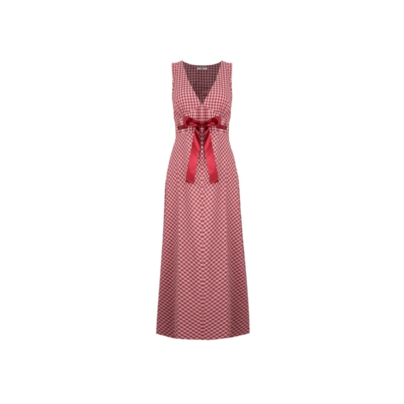 FLORY DRESS PINK BURGUNDY GINGHAM