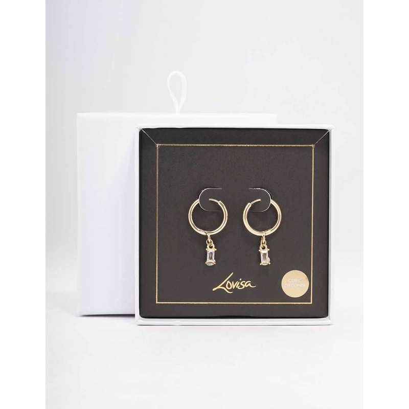 Gold Baguette Drop Huggie Earrings