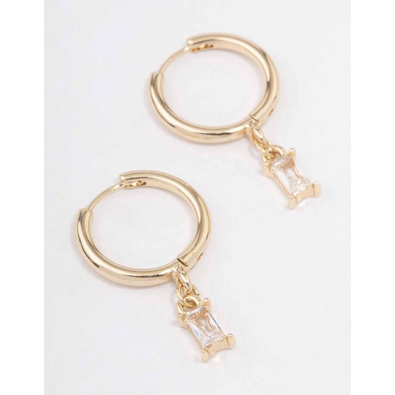 Gold Baguette Drop Huggie Earrings