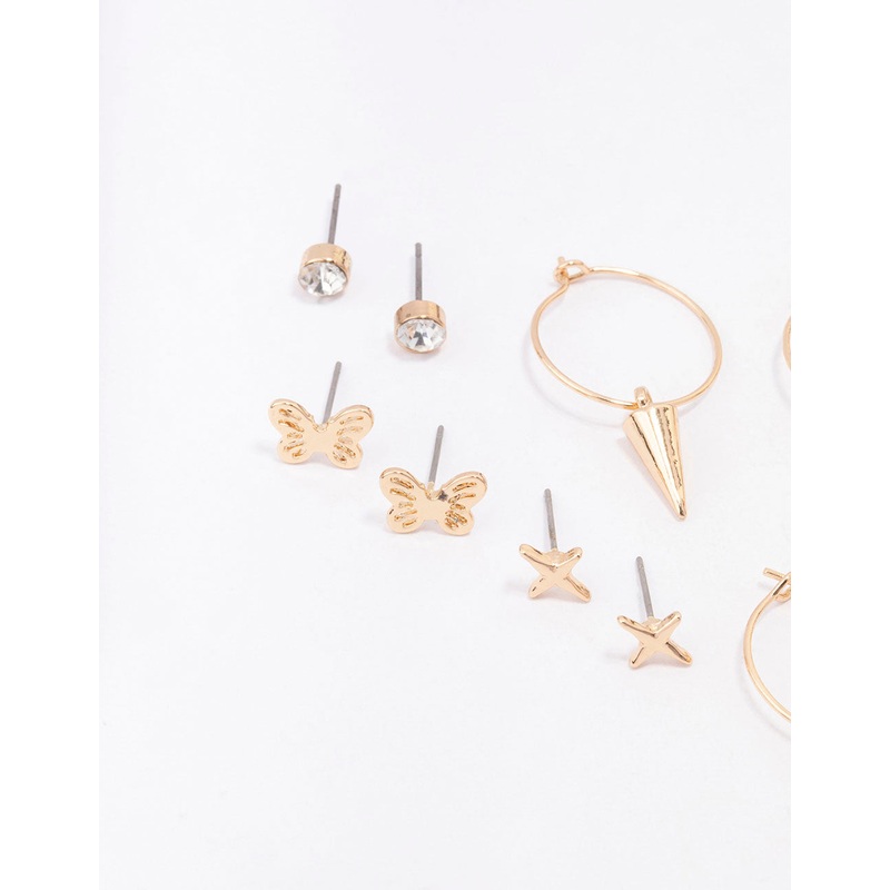 Gold Cross Pointed Earring 8-Pack
