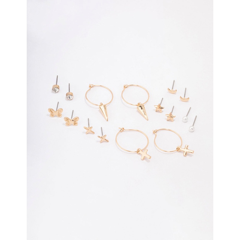 Gold Cross Pointed Earring 8-Pack