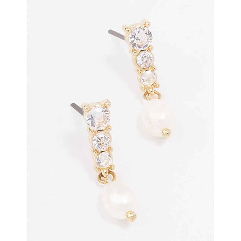 Gold Cupchain Pearl Drop Earrings