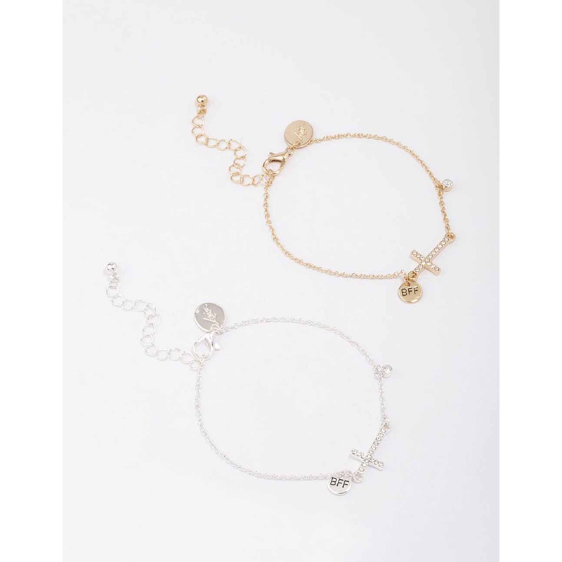 Mixed Metal Diamante Side Cross Bracelet