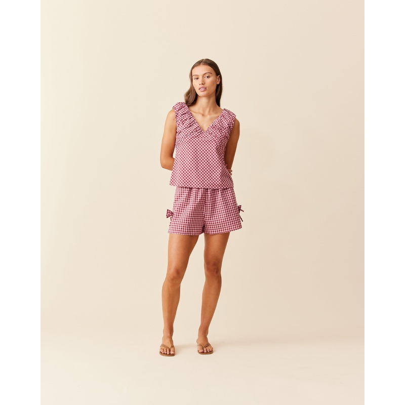 RAQUEL BOW SHORT PINK BURGUNDY GINGHAM