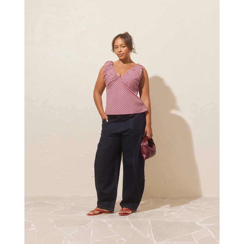 RAQUEL TOP PINK BURGUNDY GINGHAM