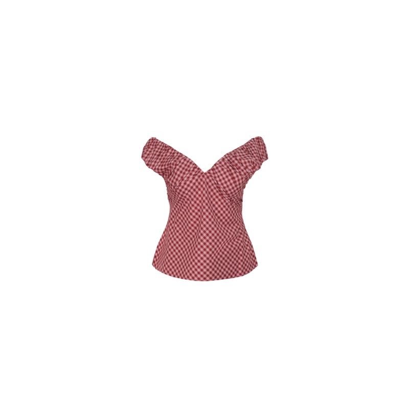 RAQUEL TOP PINK BURGUNDY GINGHAM